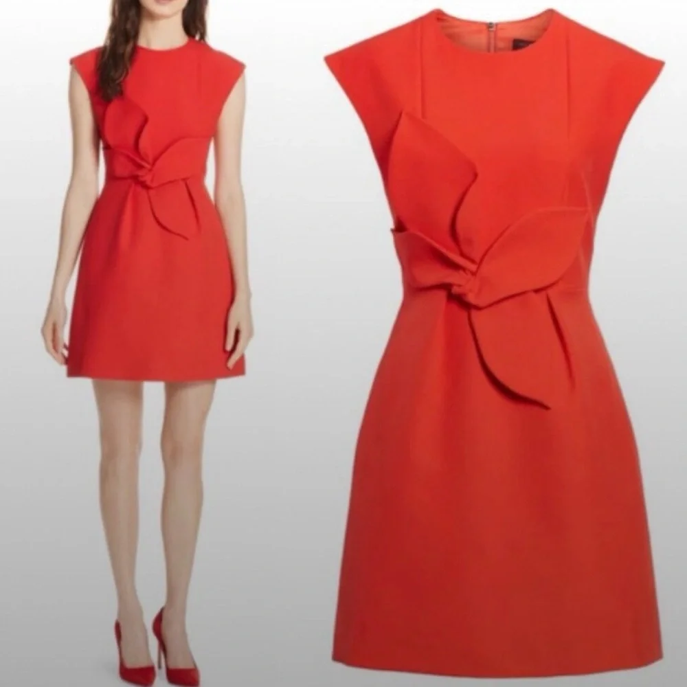 NWOT$396 TED BAKER Pink PPOLLYD Polly Cap Sleeve Twist Bow, Red, Size 4, Large